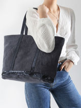 Schoudertas Met Rits L Le Cabas Linnen Vanessa bruno Blauw cabas lin 31V40409-vue-porte