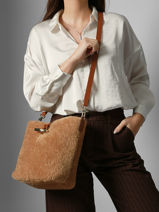 Longchamp Le roseau shearling Cross bodytas Bruin-vue-porte