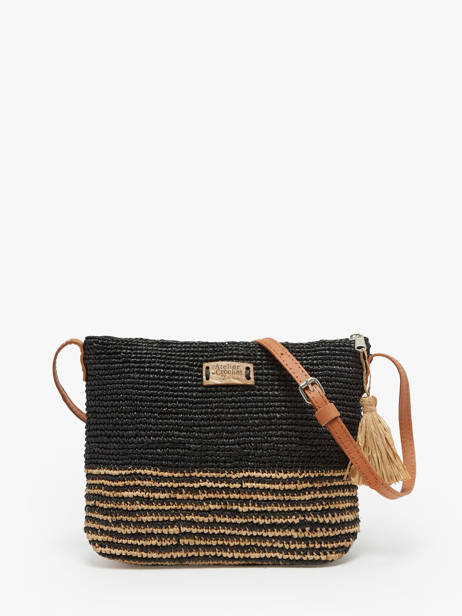 Cross Body Tas L'atelier Du Crochet Raphia Le voyage en panier Zwart l'atelier du crochet AM753