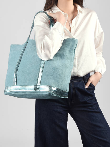 Handtas L Le Cabas Linnen Pailletten Vanessa bruno Blauw cabas lin 31V40315 ander zicht 1